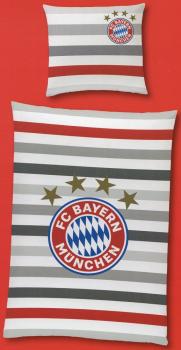 Bettwäsche FC Bayern München - Streifen weiß - 135 x 200 cm - Baumwolle - Renforcé